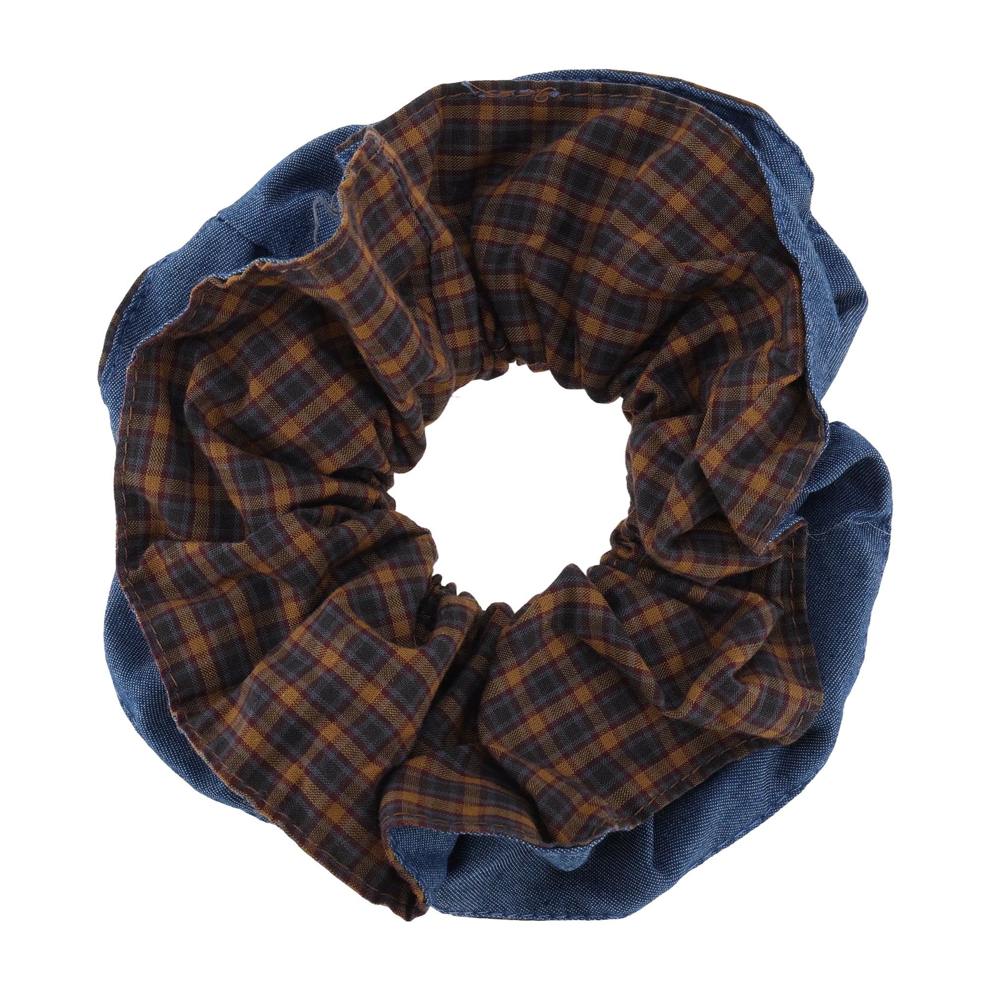 Unique Bargains Fashionable Denim Hair Ties All Occasions 1 Pc Blue, Brown Plaid