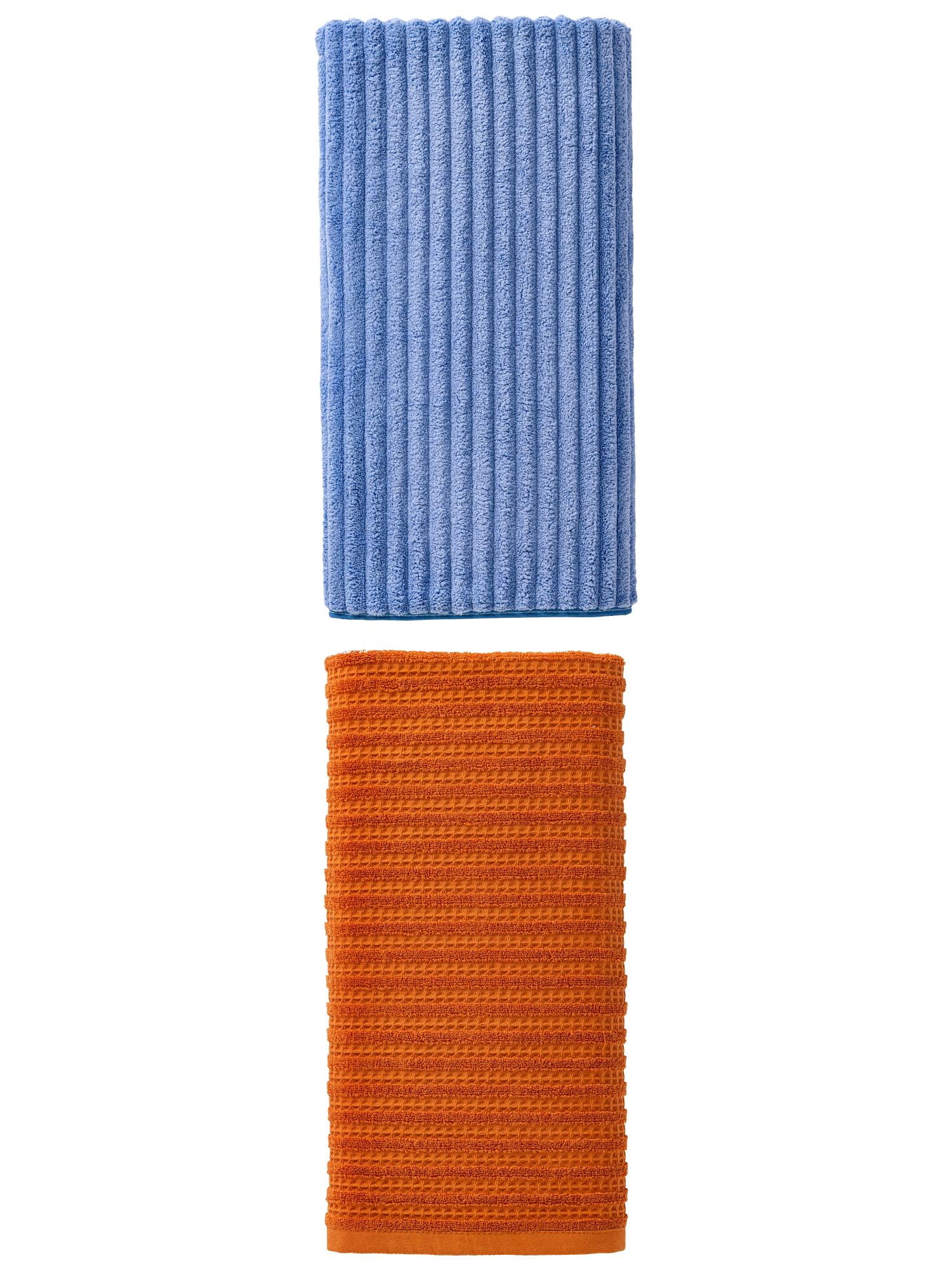 Unique Bargains Fast Drying Bath Towel 2 Pack Brown/Sky Blue 55" x 28"