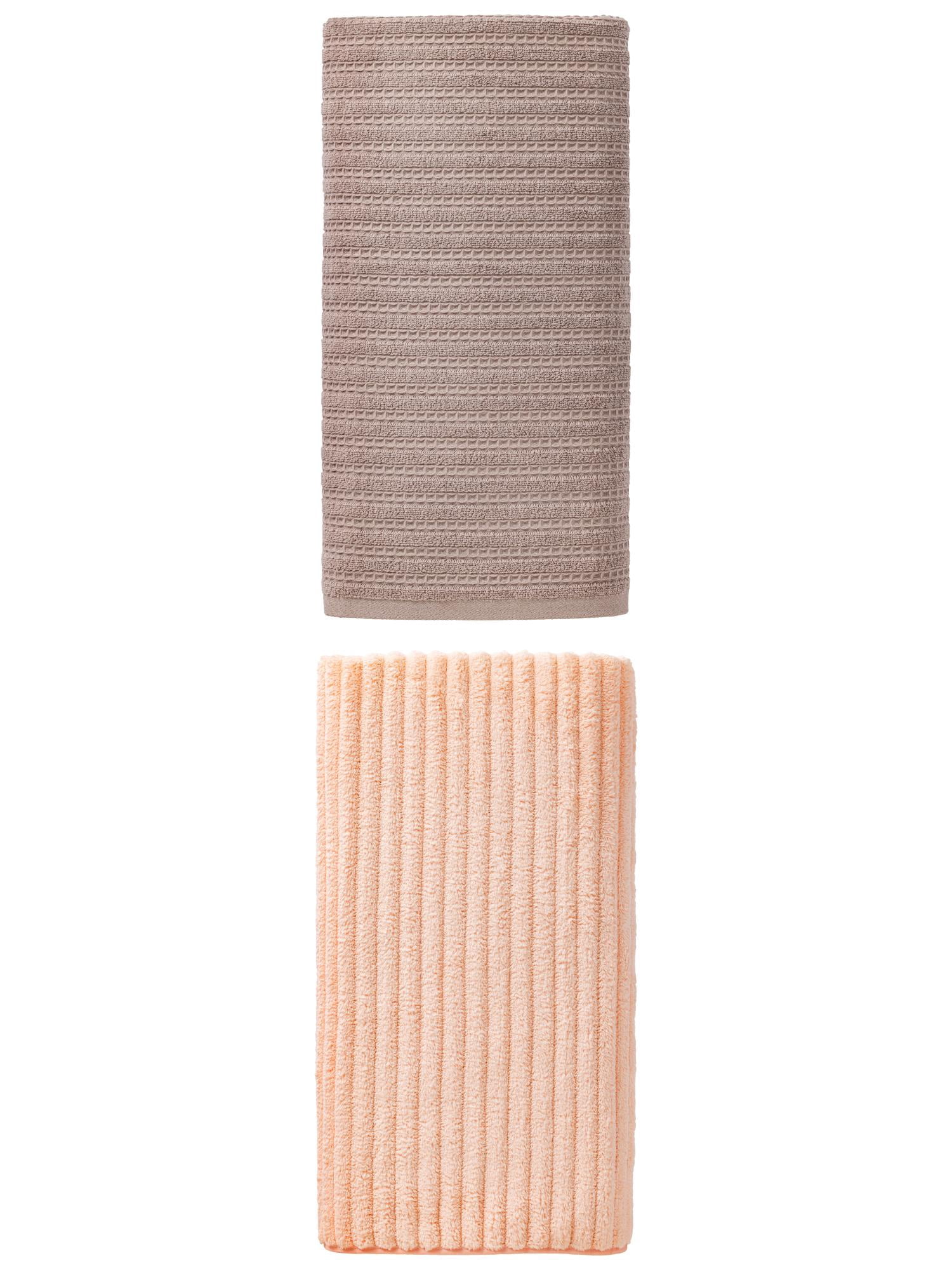 Unique Bargains Fast Drying Bath Towel 2 Pack Grey/Peach Pink 55" x 28"