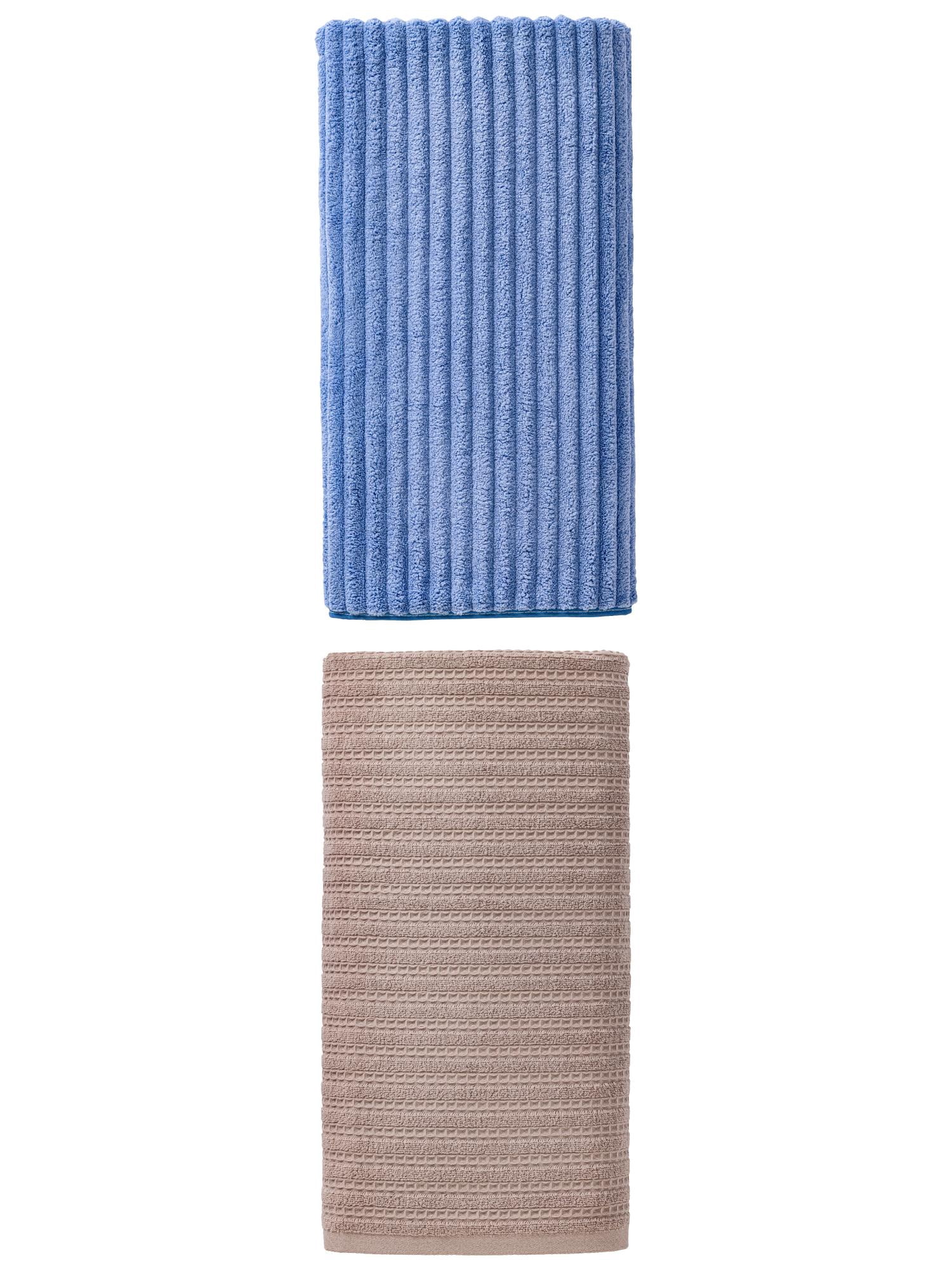 Unique Bargains Fast Drying Bath Towel 2 Pack Grey/Sky Blue 55" x 28"