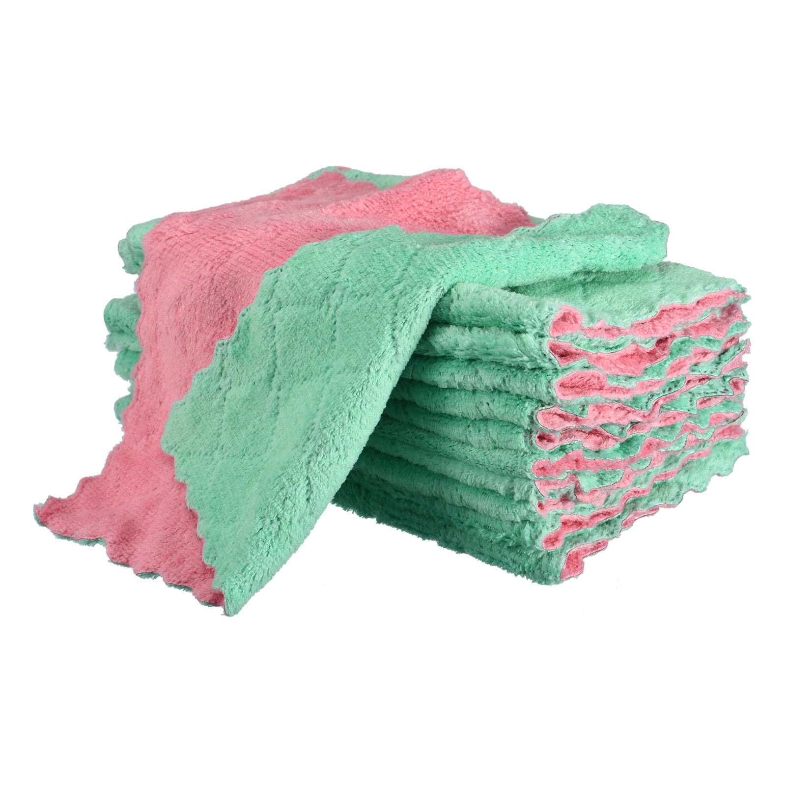 Unique Bargains Fast Drying Coral Velvet Cleaning Cloths Pink Green 9.84" × 9.84"