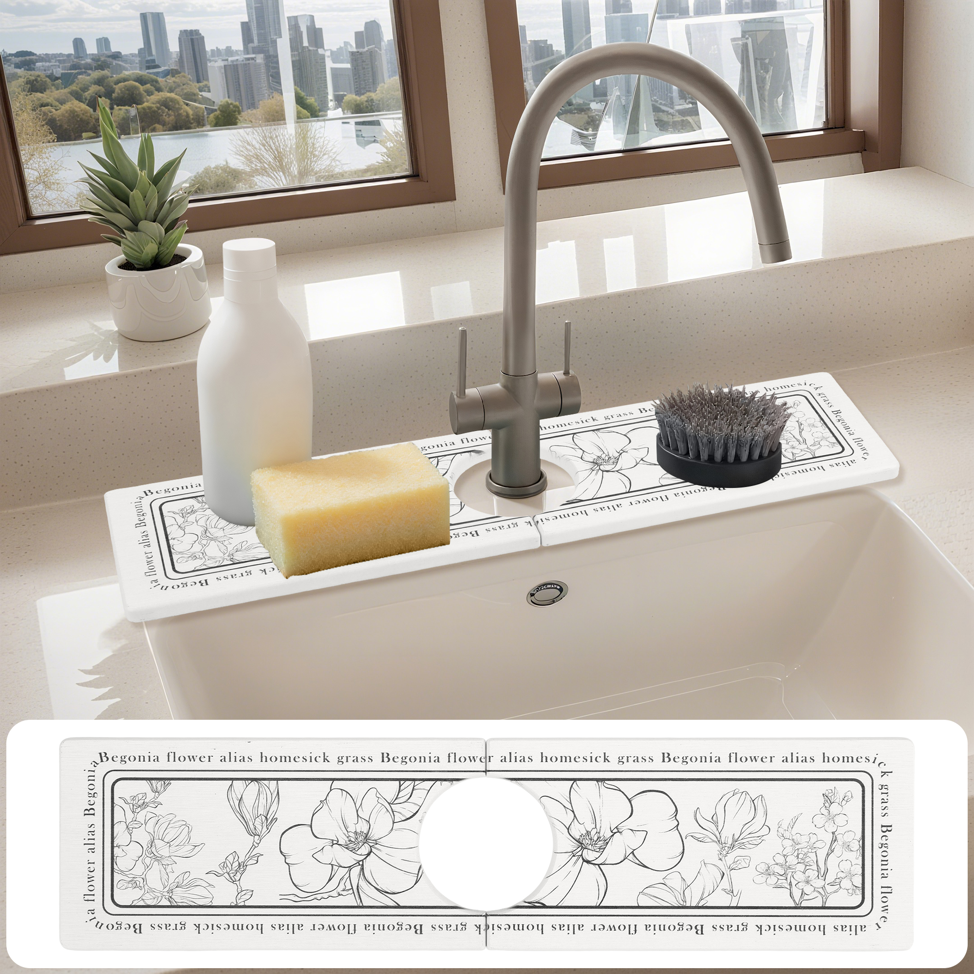 Unique Bargains Faucet Mat Versatile Kitchen Sink Mat for Home Flower 15.7*3.9 in