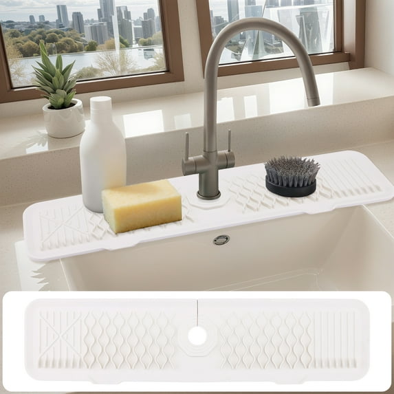 Unique Bargains Faucet Mat for Kitchen Sink Splash Guard Sink Area Mat Beige