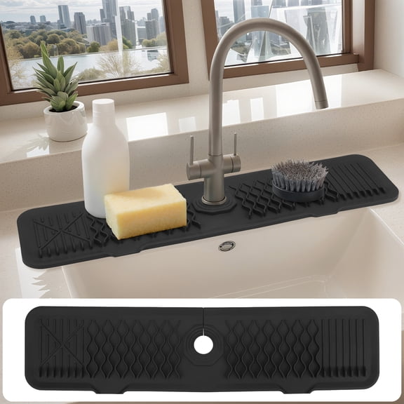 Unique Bargains Faucet Mat for Kitchen Sink Splash Guard Sink Area Mat Black