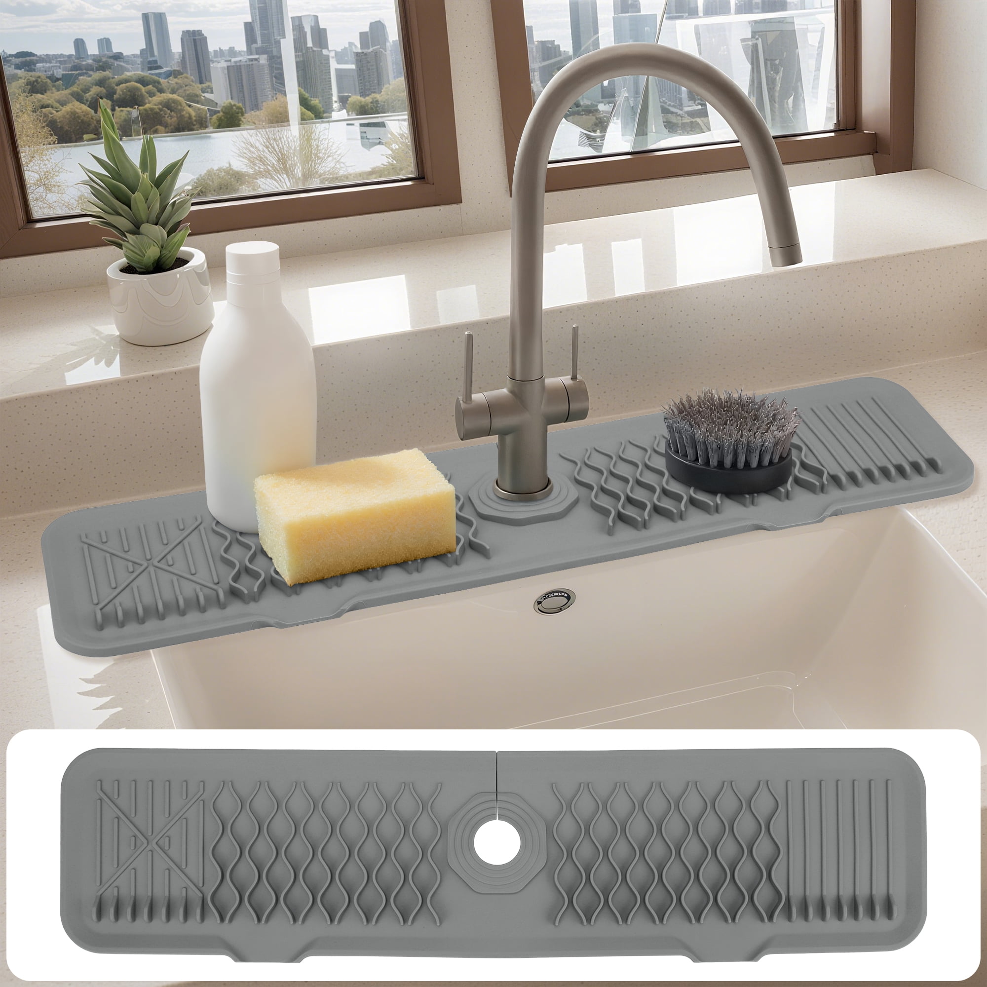 Unique Bargains Faucet Mat for Kitchen Sink Splash Guard Sink Area Mat Gray