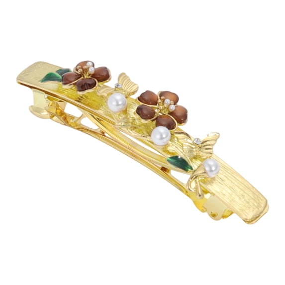 Unique Bargains Faux Crystal Flower Hair Barrettes Fashionable Hairstyles Brown Gold Tone