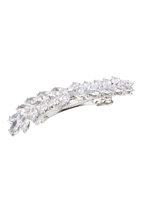 Faux Crystal Hair Barrettes for Women Rhinestone Hair Clips Leaf French Barrette Hair Clips Silver Tone