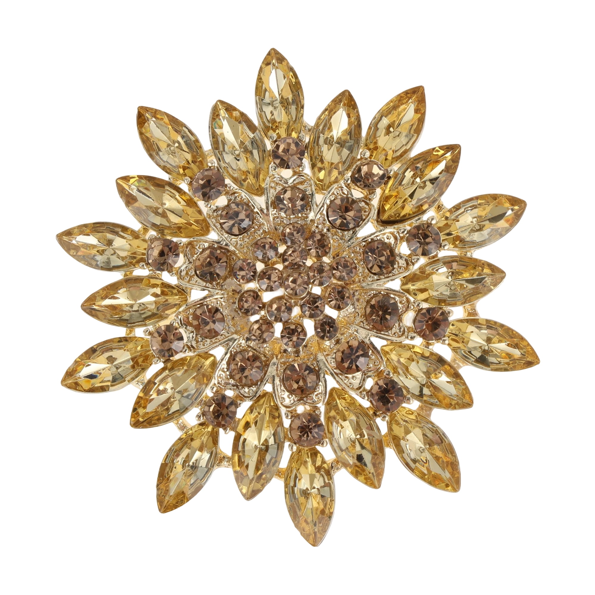Unique Bargains Faux Crystal Ice Flower Rhinestone Brooch for Fashion Accessories Coffee