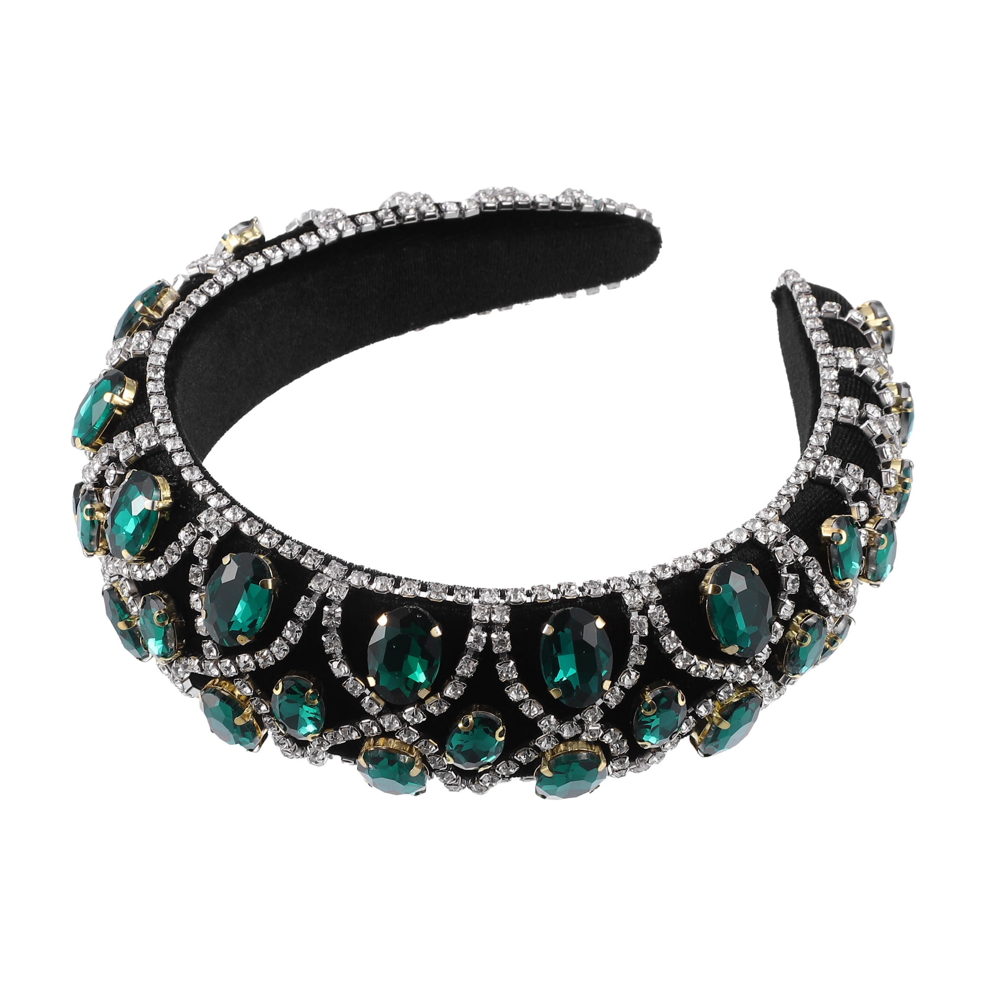 Unique Bargains Faux Crystal Padded Headband Green
