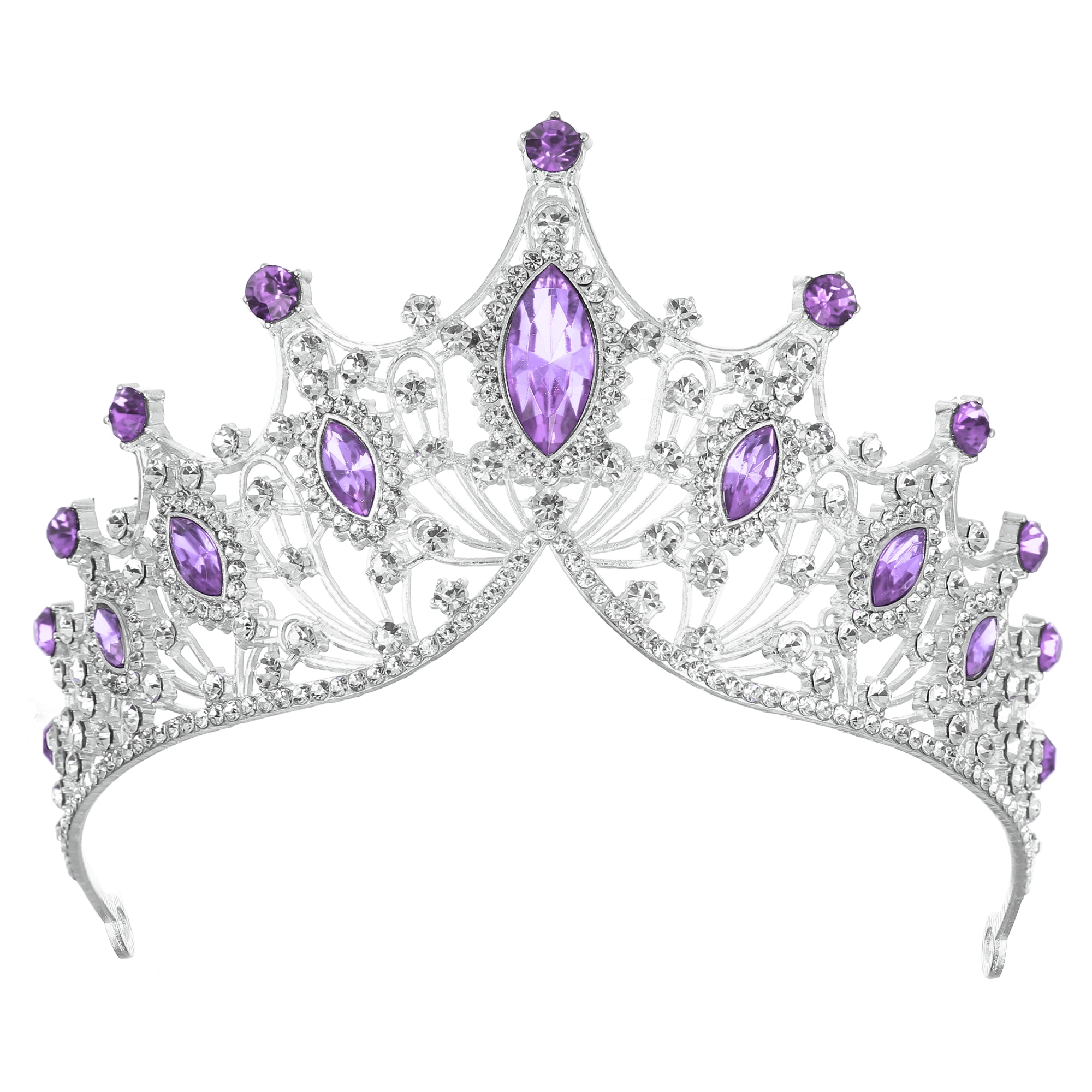 Unique Bargains Faux Crystal Queen Crowns Tiara for Women Silver Tone Purple