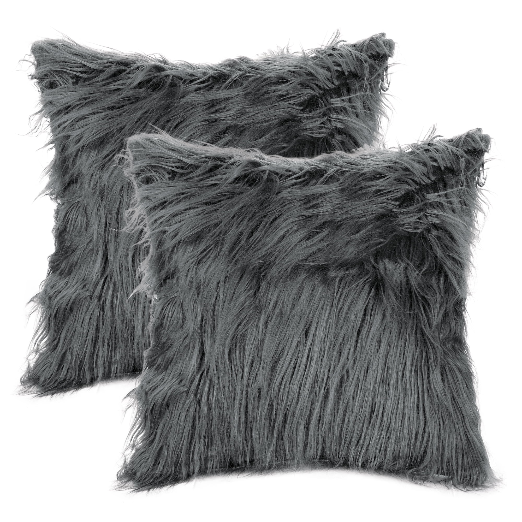 Unique Bargains Faux Fluffy Zipper Closure Cushion Covers Throw Pillow Covers (2 Count) Dark Gray 18" x 18"