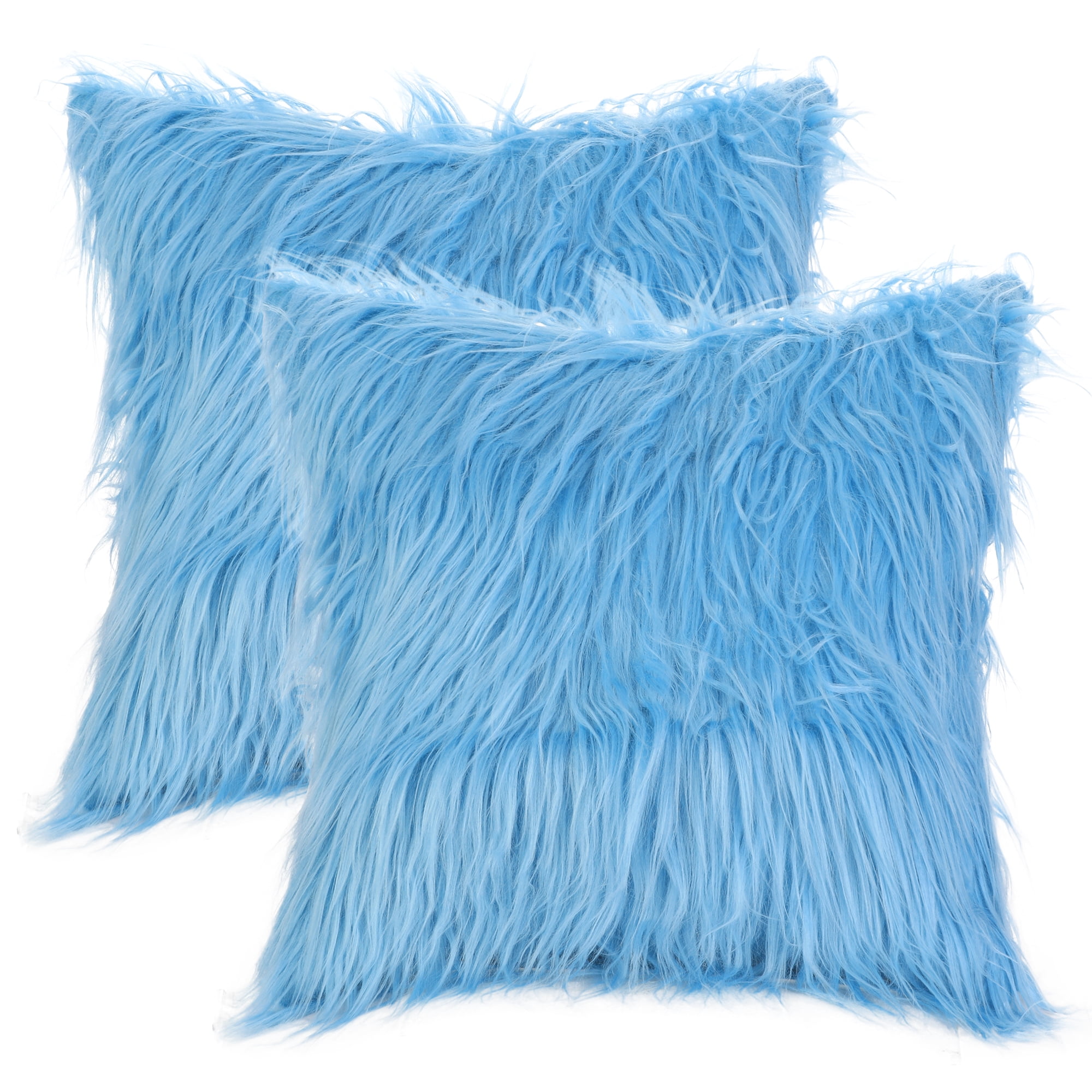 Unique Bargains Faux Fluffy Zipper Closure Cushion Covers Throw Pillow Covers (2 Count) Light Blue 18" x 18"