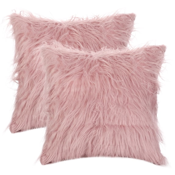 Unique Bargains Faux Fluffy Zipper Closure Cushion Covers Throw Pillow Covers (2 Count) Pink 18" x 18"