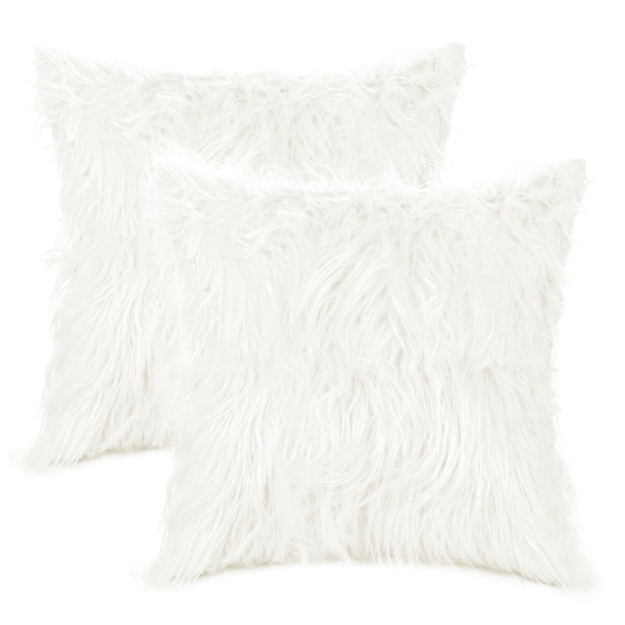 Unique Bargains Faux Fluffy Zipper Closure Cushion Covers Throw Pillow Covers (2 Count) White 18" x 18"