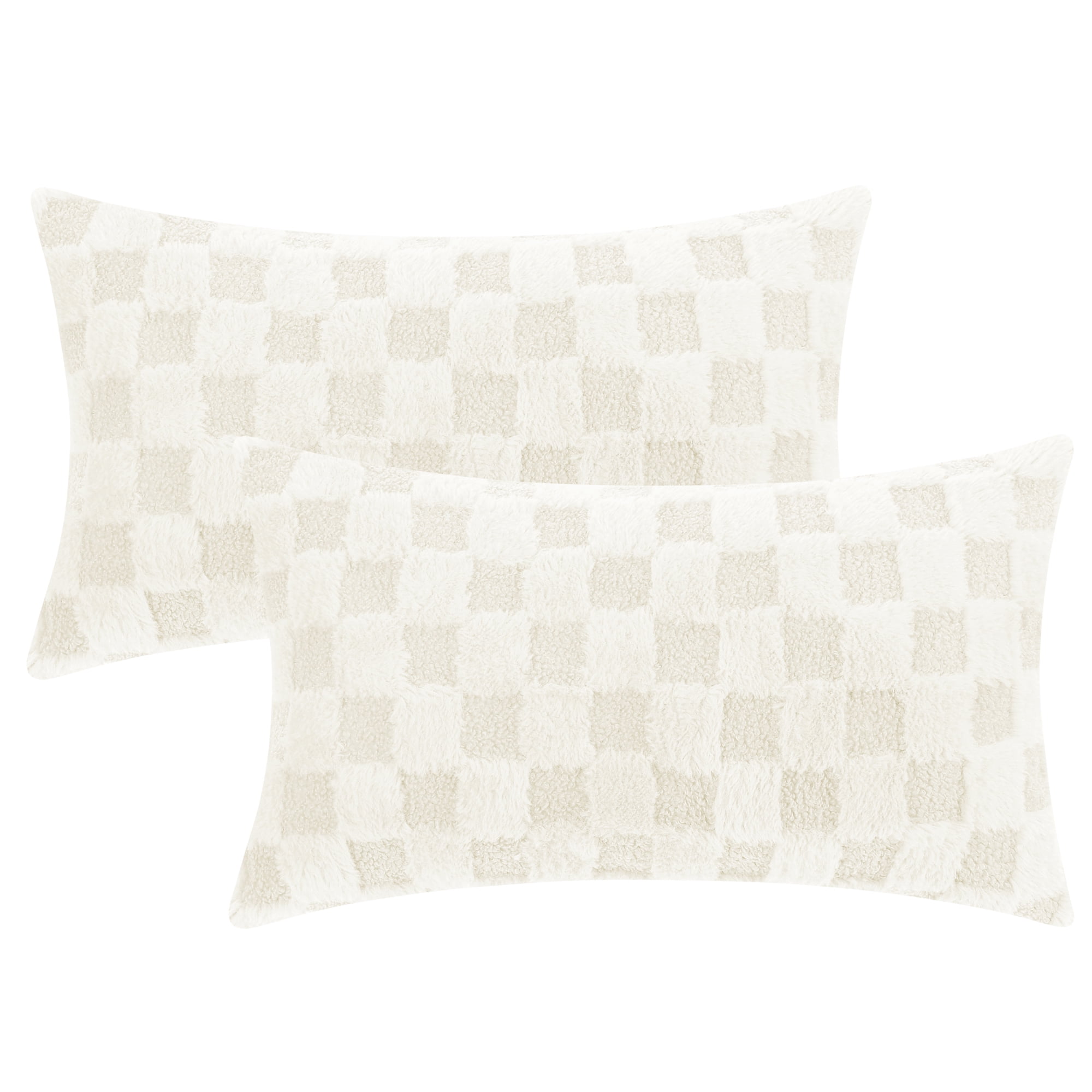 Unique Bargains Faux Fur Plaid Decorative Pillow Covers Square Pillowcase White 12" x 20"