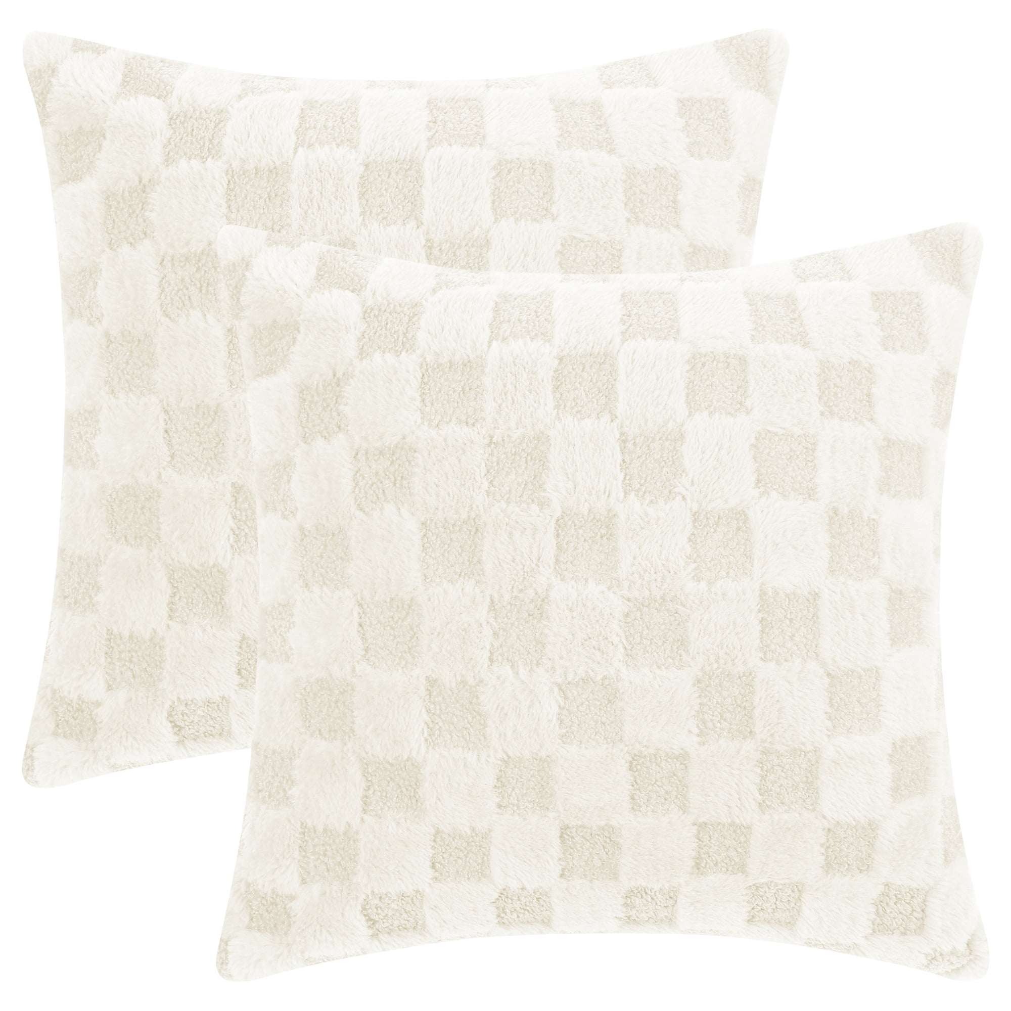 Unique Bargains Faux Fur Plaid Decorative Pillow Covers Square Pillowcase White 18" x 18"