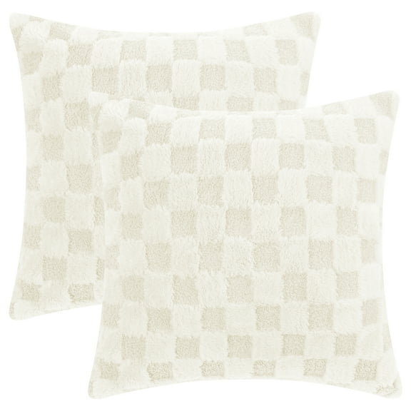 Unique Bargains Faux Fur Plaid Decorative Pillow Covers Square Pillowcase White 18" x 18"