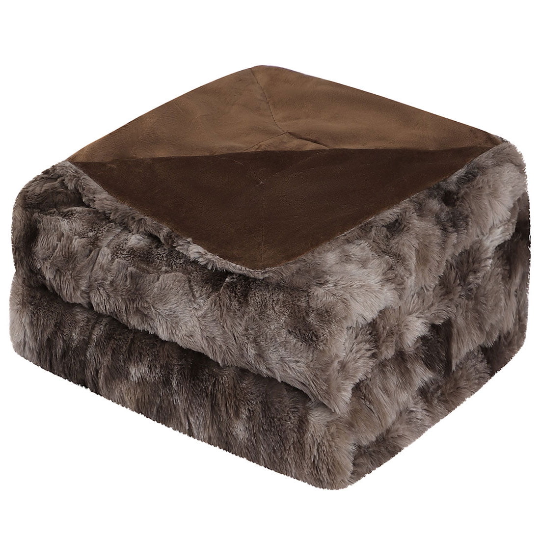 Unique Bargains Faux Fur Shaggy Sherpa Throw Blanket, 60" x 77", Brown
