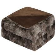 Unique Bargains Faux Fur Shaggy Sherpa Throw Blanket, 60" x 77", Brown