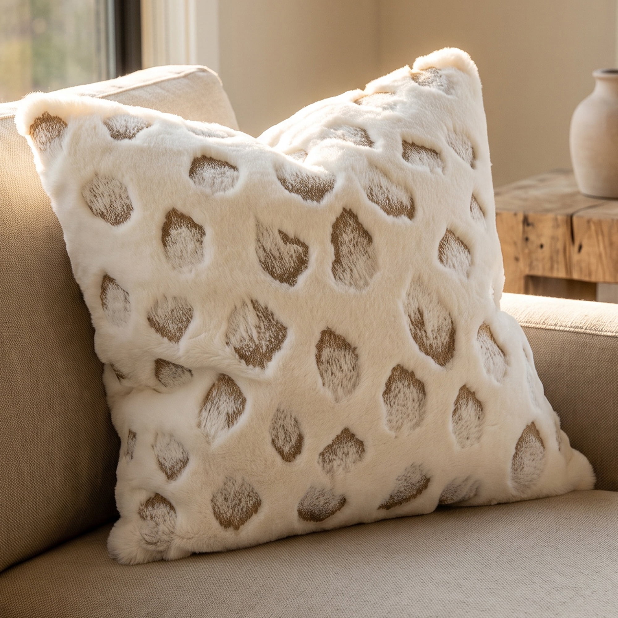 Unique Bargains Faux Fur Spotted Pattern Throw Pillow Cover White 18"x18"