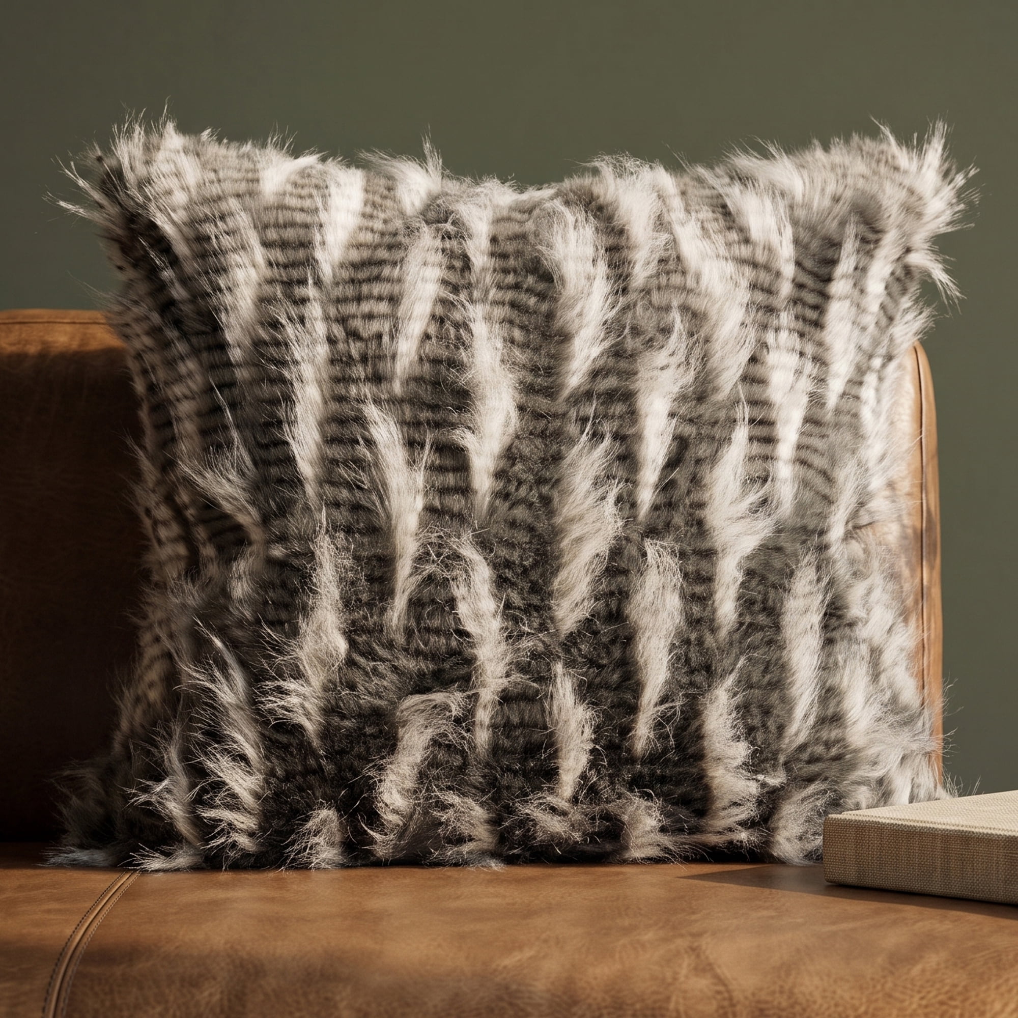 Unique Bargains Faux Fur Throw Pillow Cover Decor Fluffy Cushion Case Gray 18"x18"