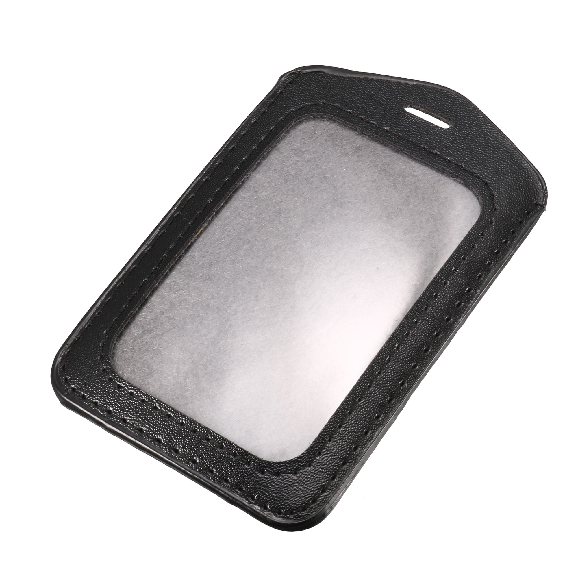 Unique Bargains Faux Leather Neck Strap Vertical Work Bussiness Card Holder Black