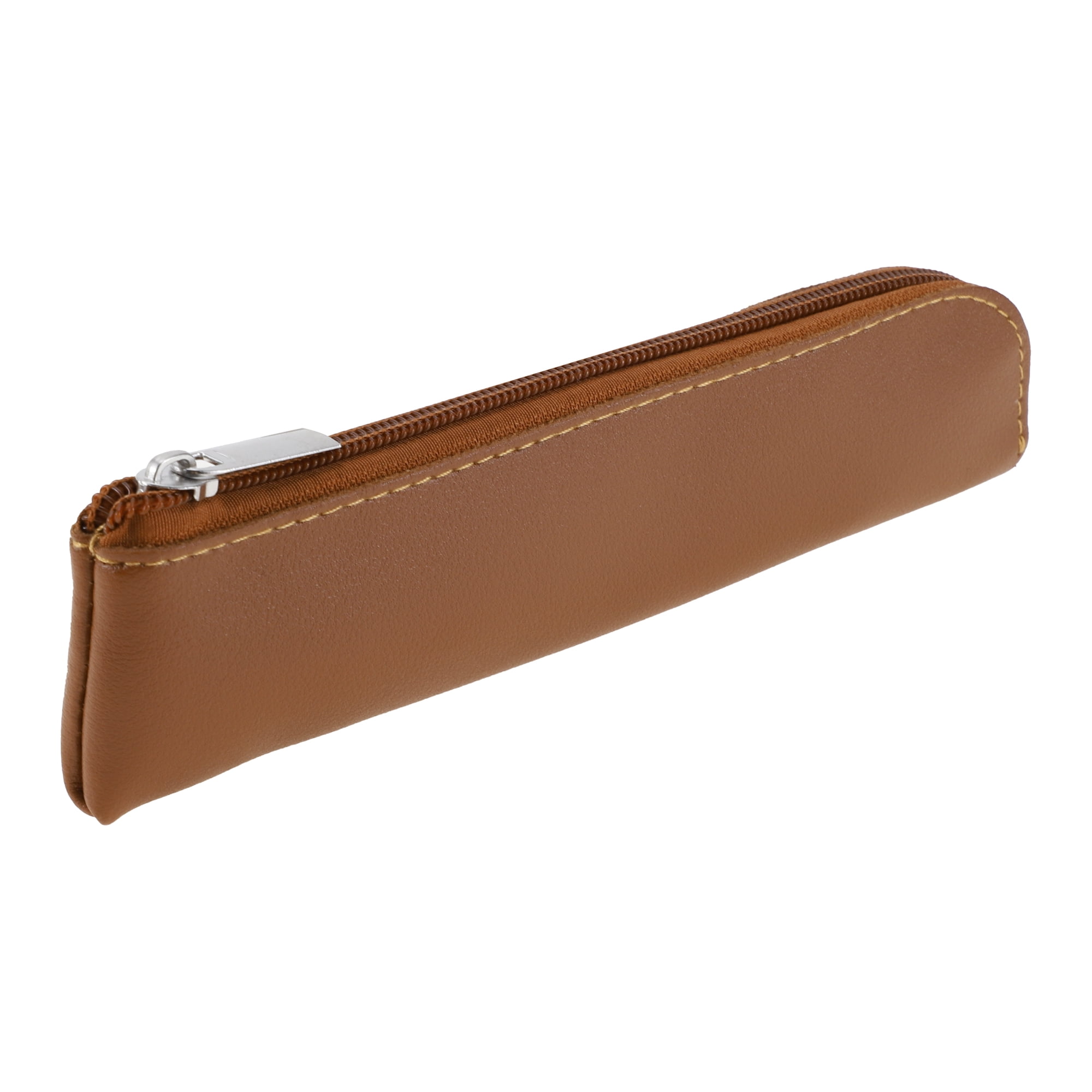 Unique Bargains Faux Leather Pencil Pouch Portable Bag Brown
