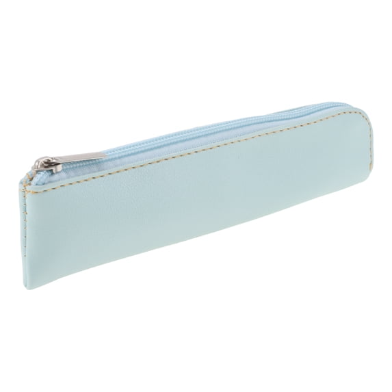Unique Bargains Faux Leather Pencil Pouch Portable Bag Light Blue