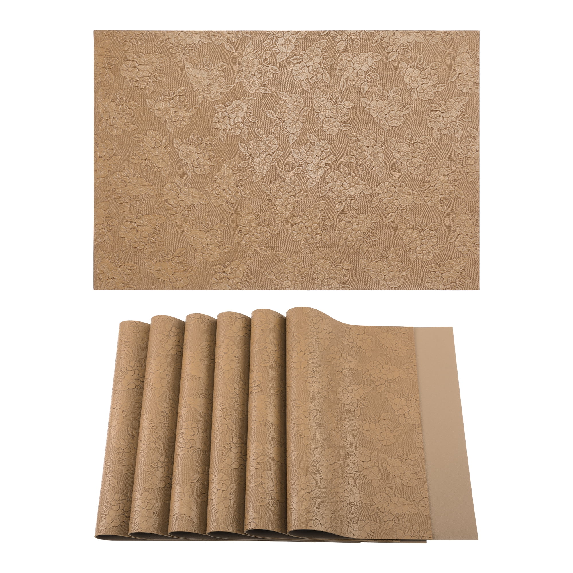 Unique Bargains Faux Leather Placemats for Kitchen Home Camel 17.7"x11.8"