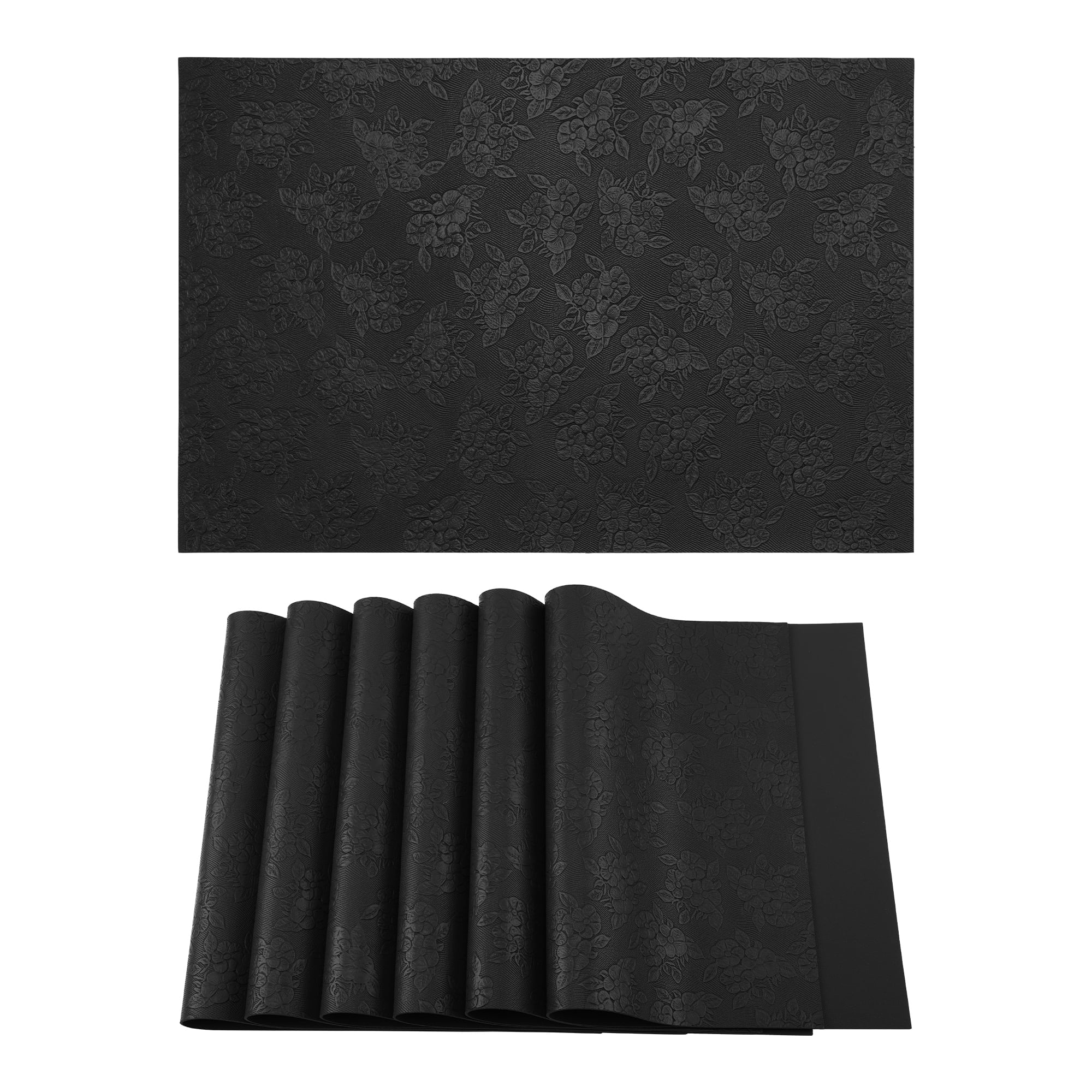 Unique Bargains Faux Leather Placemats for Kitchen Home Dark Black 17.7"x11.8"