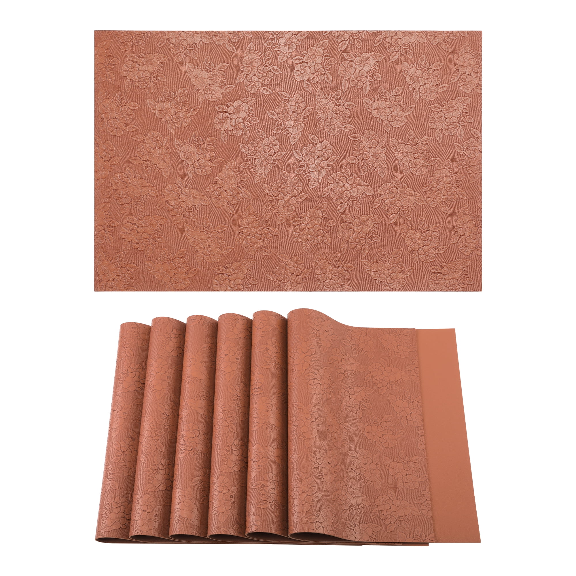 Unique Bargains Faux Leather Placemats for Kitchen Home Orange Brown 17.7"x11.8"