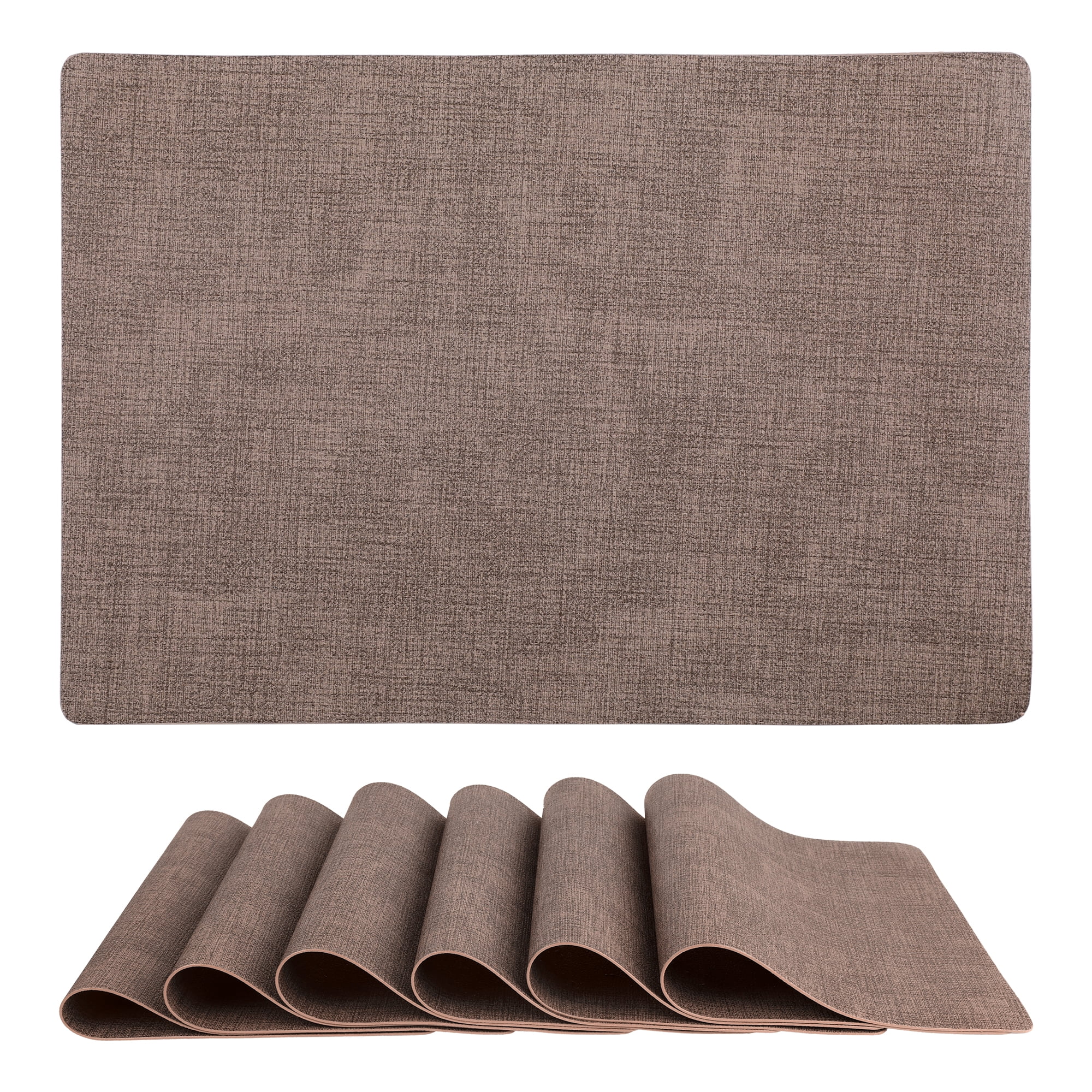 Unique Bargains Faux Leather Table Placemats for Kitchen Dining Table Light Coffee 17x12in