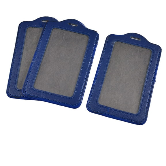 Unique Bargains Faux Leather Vertical Name Badge ID Card Holder Office Blue 3Pcs