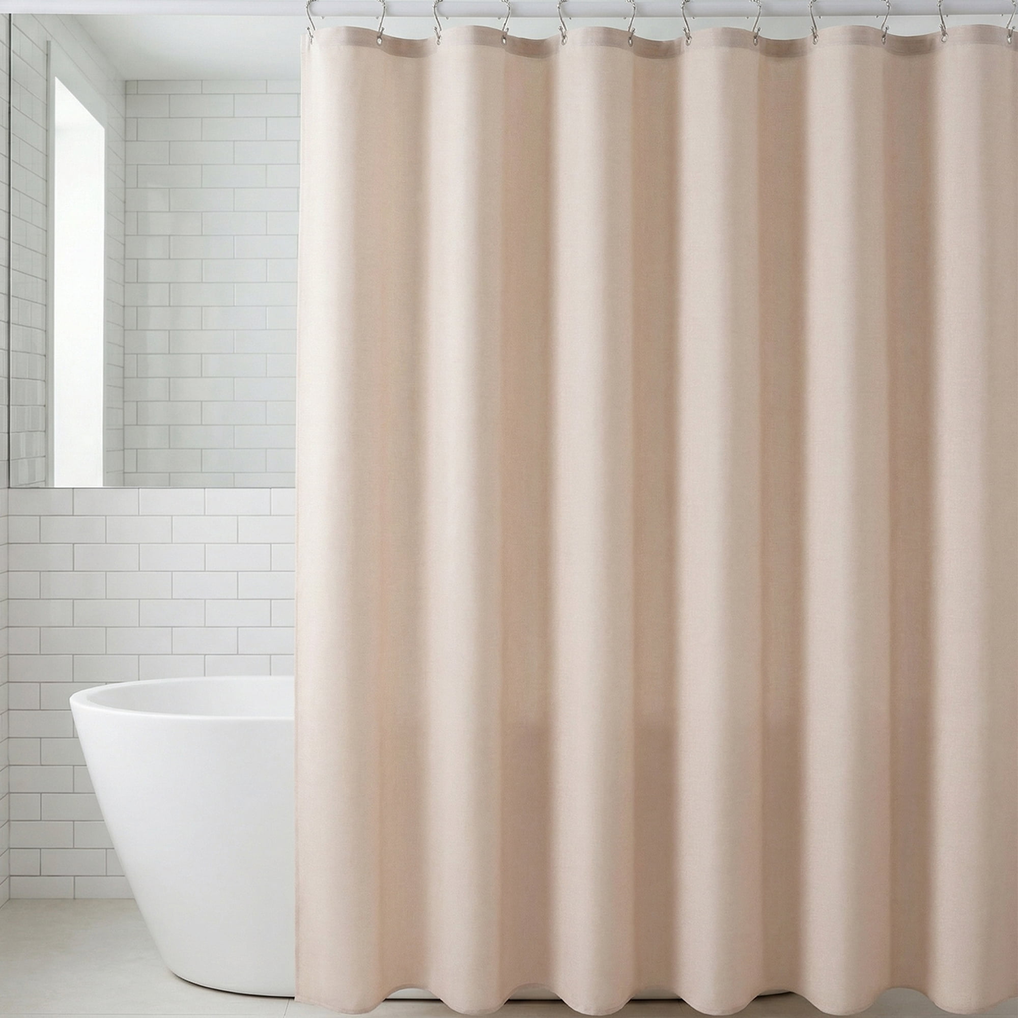 Unique Bargains Faux Linen Solid Bath Curtain Sets with Hooks Beige 71"W x 71"L
