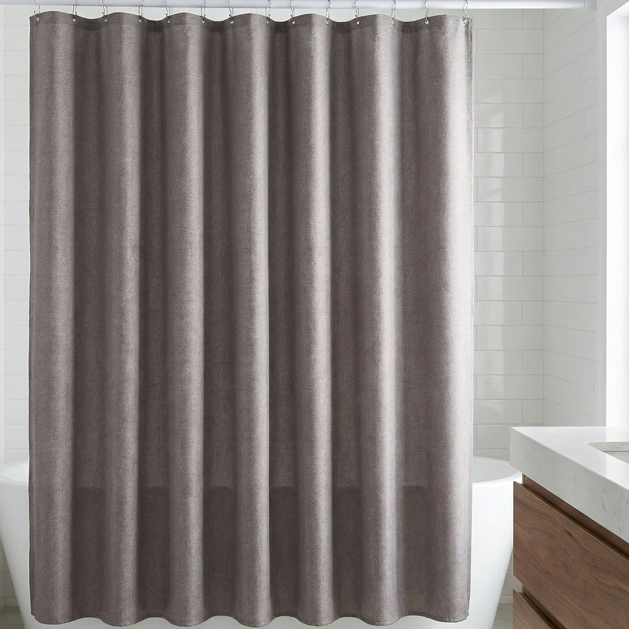 Unique Bargains Faux Linen Solid Bath Curtain Sets with Hooks Grey 71"W x 71"L