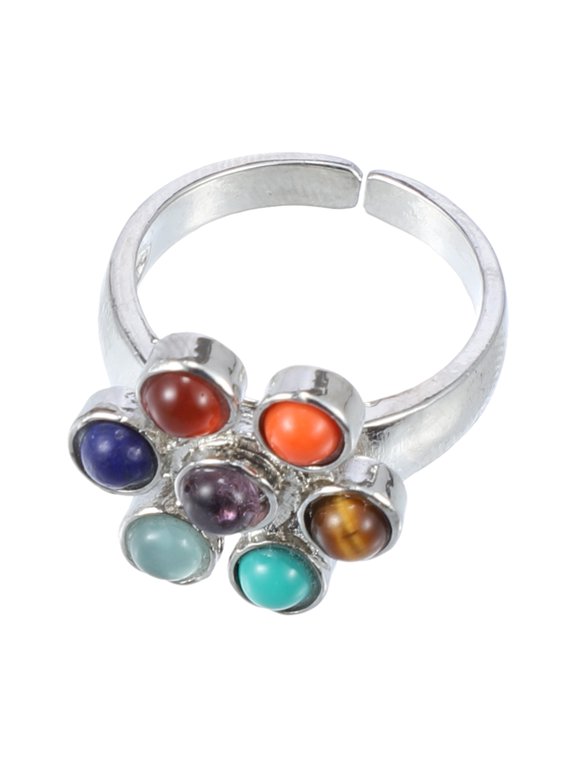 Faux Natural Crystals Stones for Yoga Lovers Collectors Ring 7 Chakra Stones