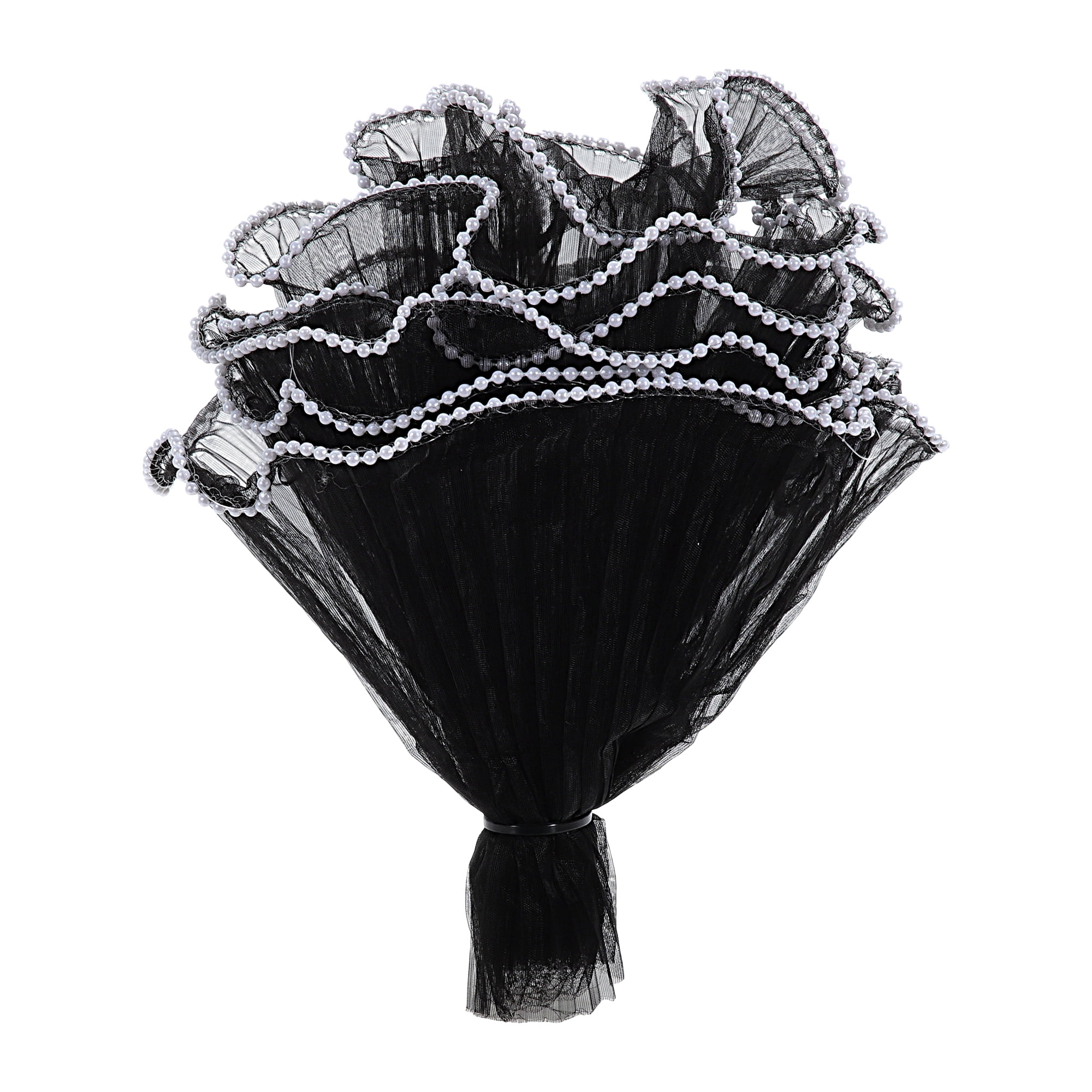 Unique Bargains Faux Pearl Edge Wrinkled Flower Wrap for All Occasions Black