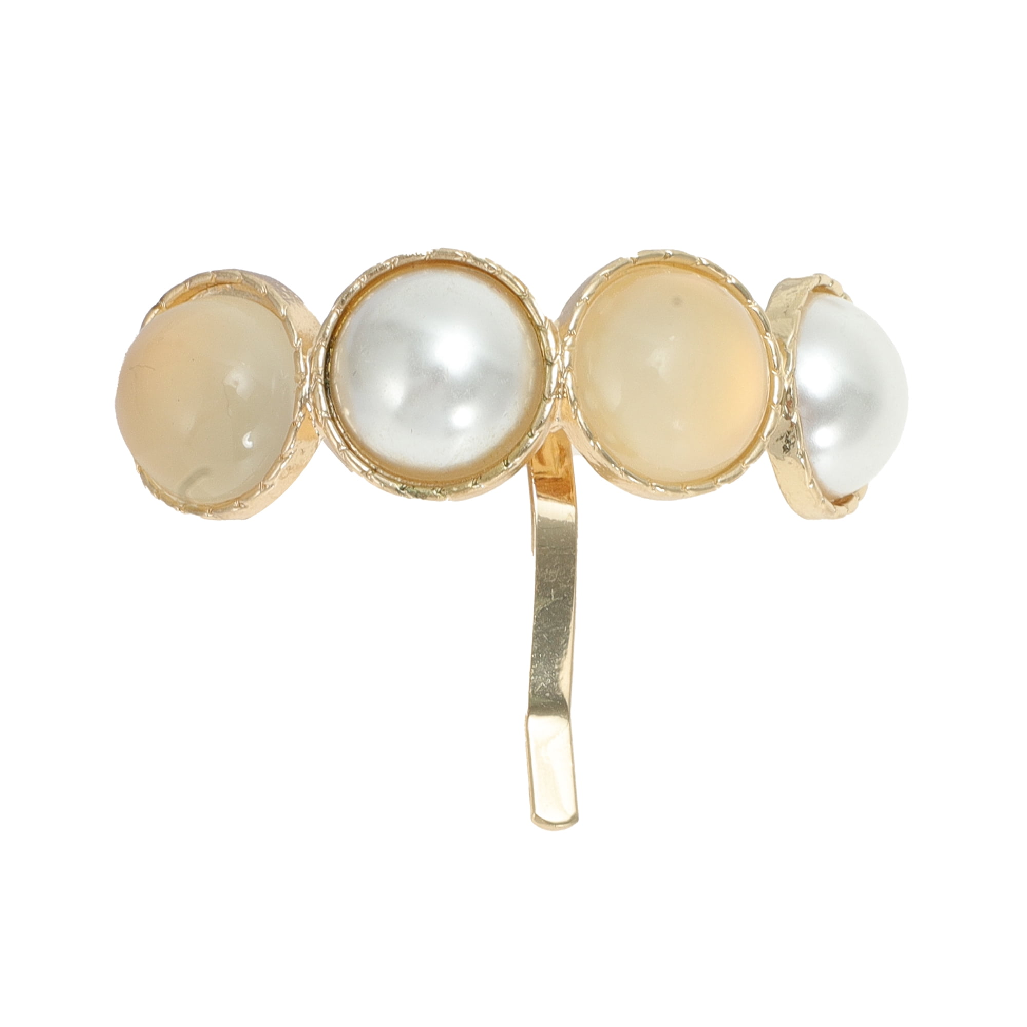 Unique Bargains Faux Pearl Ponytail Buckle Hair Clip Beige White Gold Tone