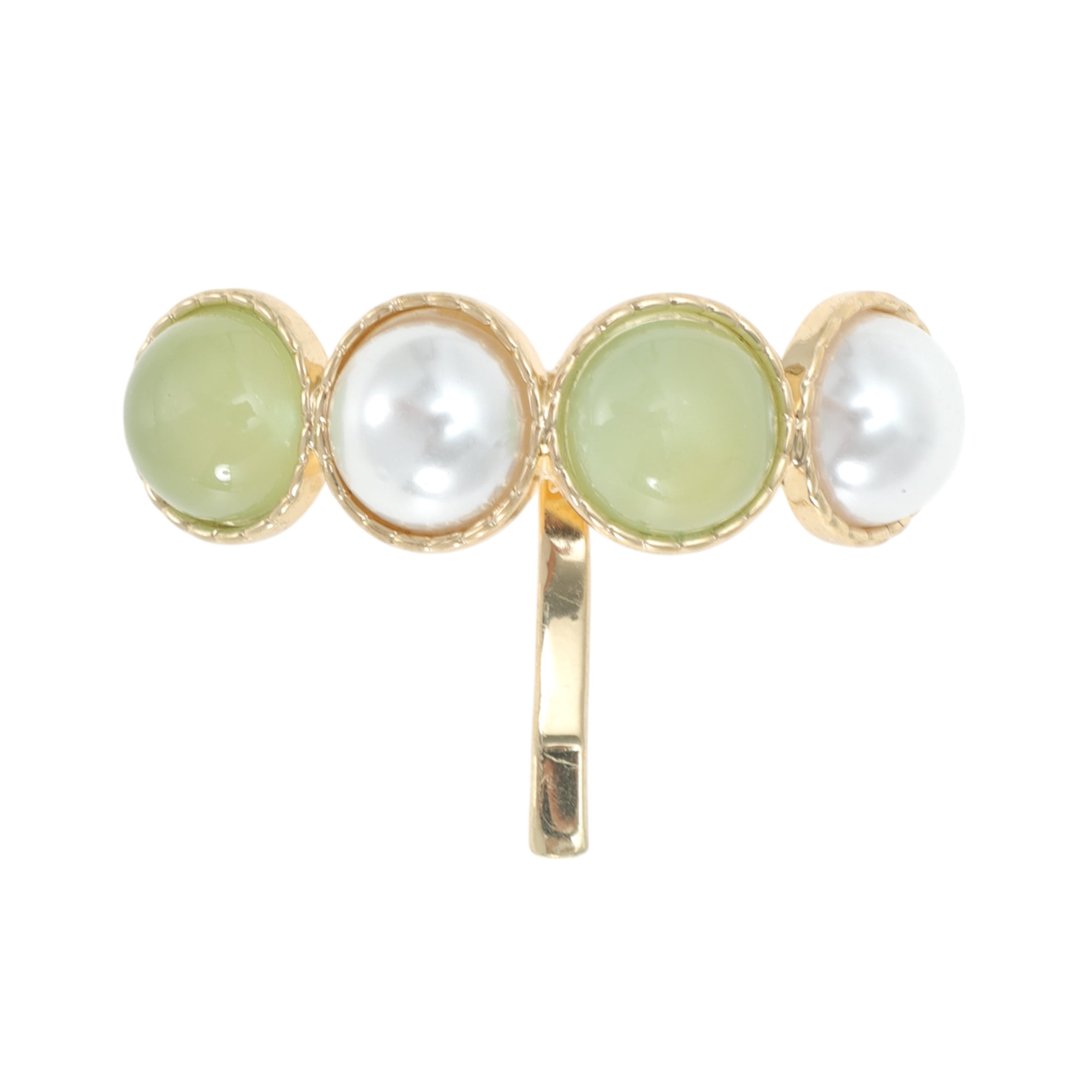 Unique Bargains Faux Pearl Ponytail Buckle Hair Clip Green White Gold Tone