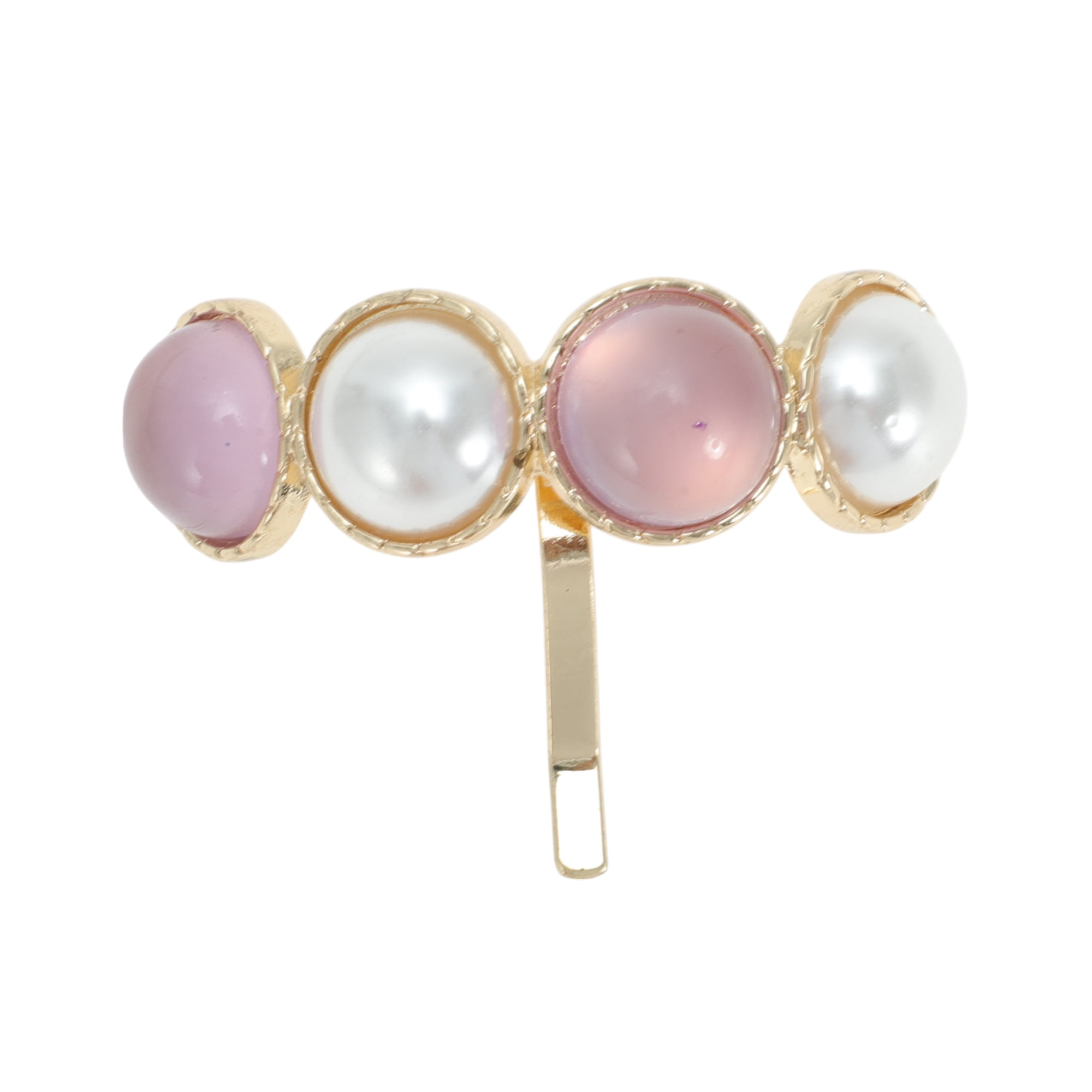 Unique Bargains Faux Pearl Ponytail Buckle Hair Clip Purple White Gold Tone