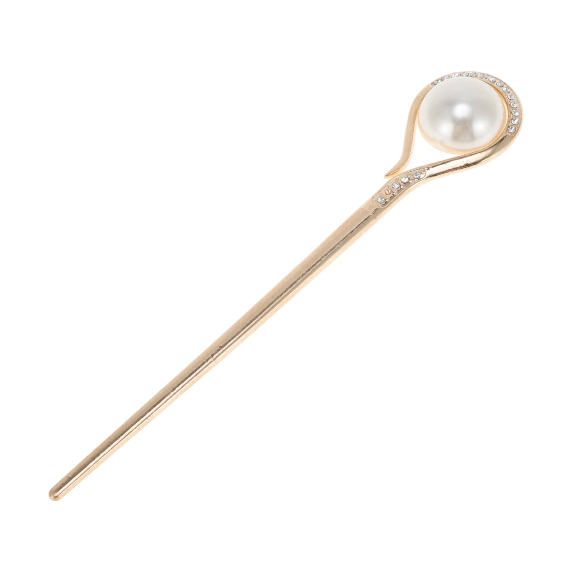 Unique Bargains Faux Pearl Rhinestone Hair Chopstick for Women Light Gold Tone 1 Pc
