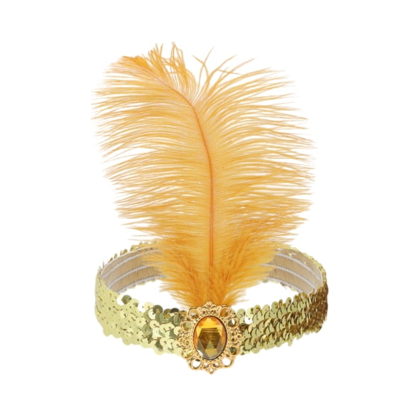Unique Bargains Feather Faux Diamond Sequins Headband 1 Pc Gold Tone