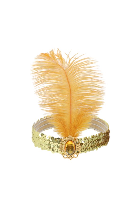 Feather Faux Diamond Sequins Headband 1 Pc Gold Tone
