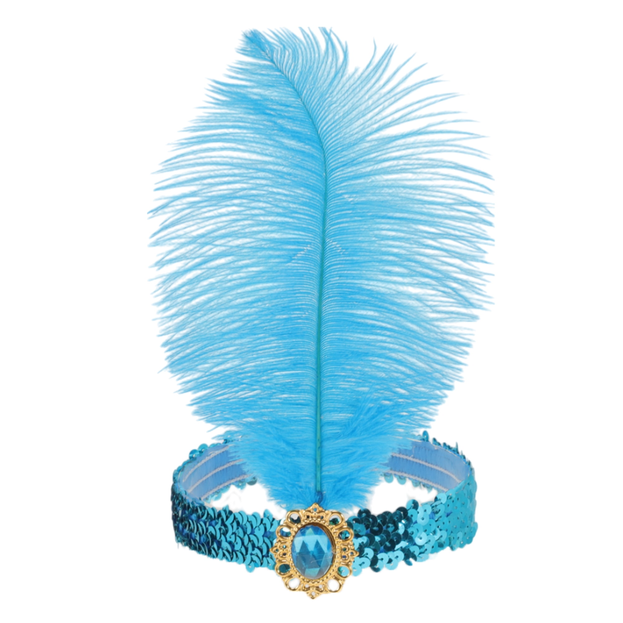 Unique Bargains Feather Faux Diamond Sequins Headband 1 Pc Lake Blue