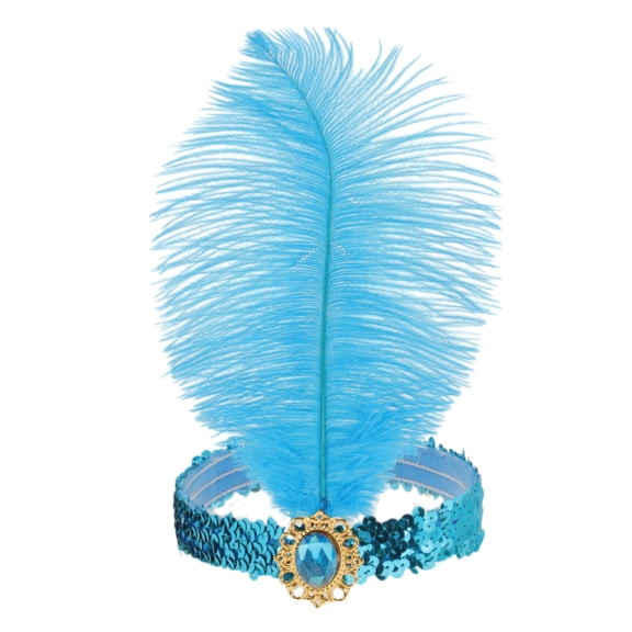 Unique Bargains Feather Faux Diamond Sequins Headband 1 Pc Lake Blue