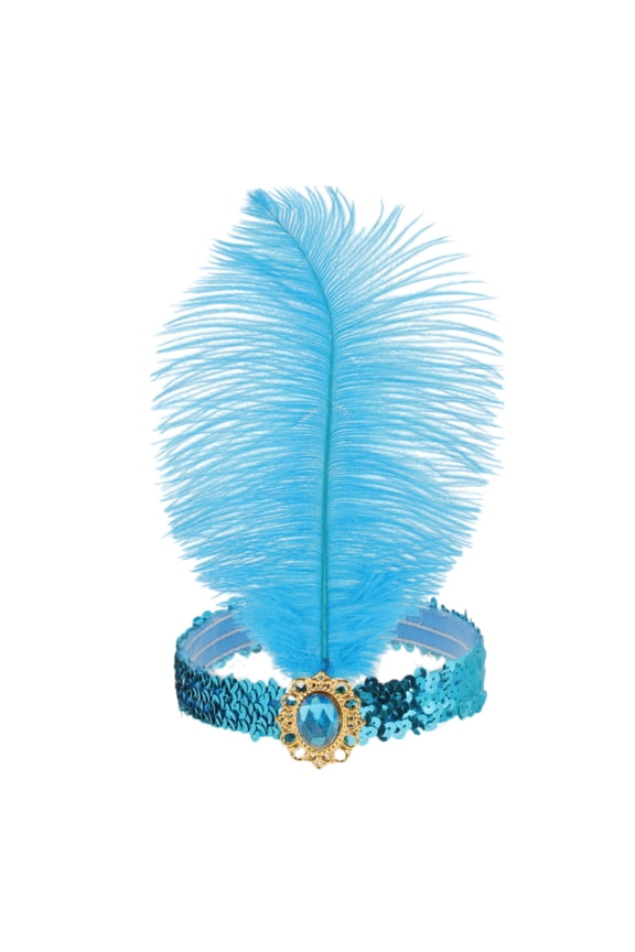 Feather Faux Diamond Sequins Headband 1 Pc Lake Blue