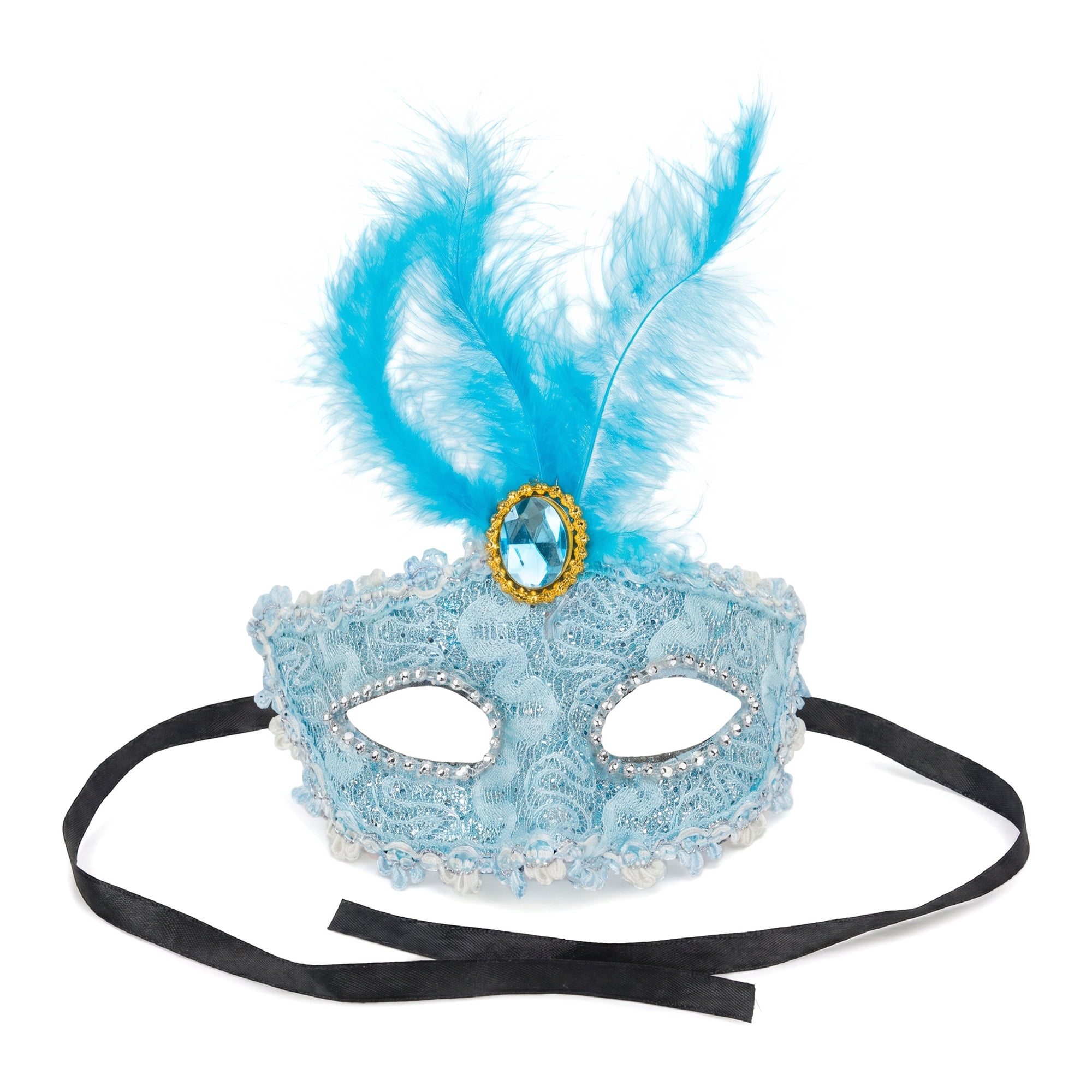 Unique Bargains Feather Masquerade Venetian Half Face Mask for Halloween Blue 8.3" x 6.3"