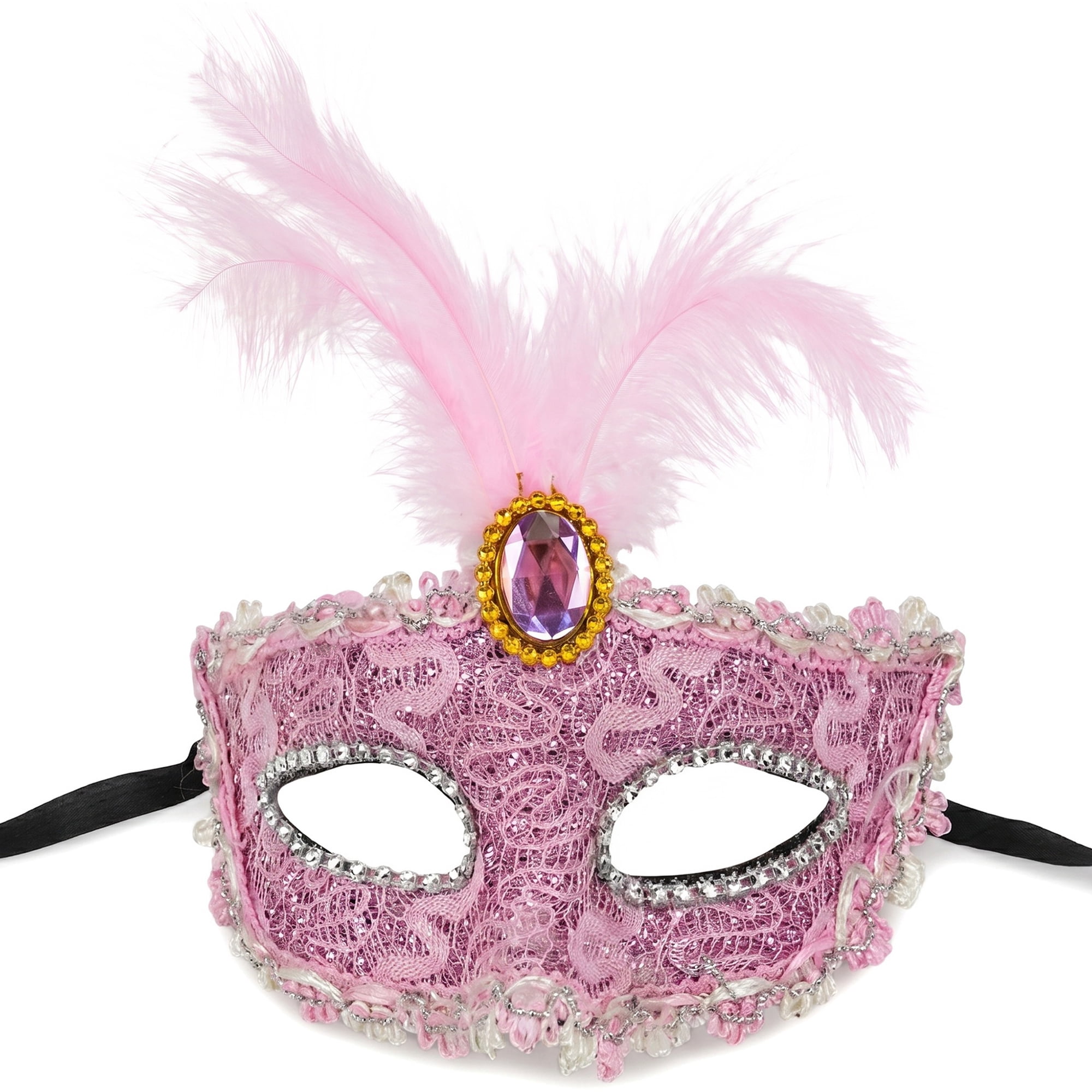 Unique Bargains Feather Masquerade Venetian Half Face Mask for Halloween Pink 8.3" x 6.3"
