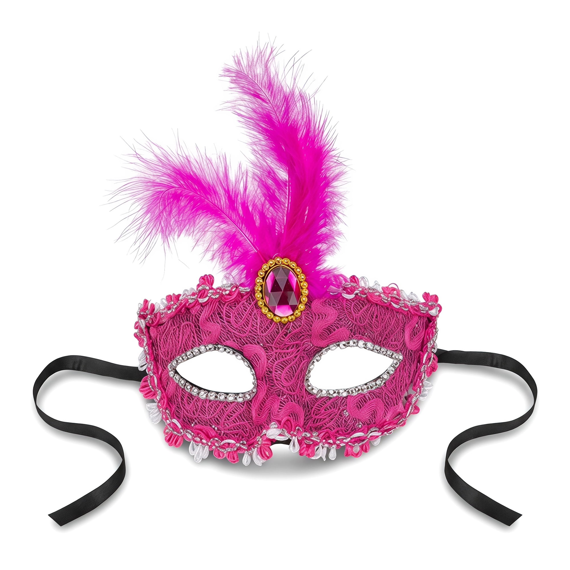 Unique Bargains Feather Masquerade Venetian Half Face Mask for Halloween Rose 8.3" x 6.3"