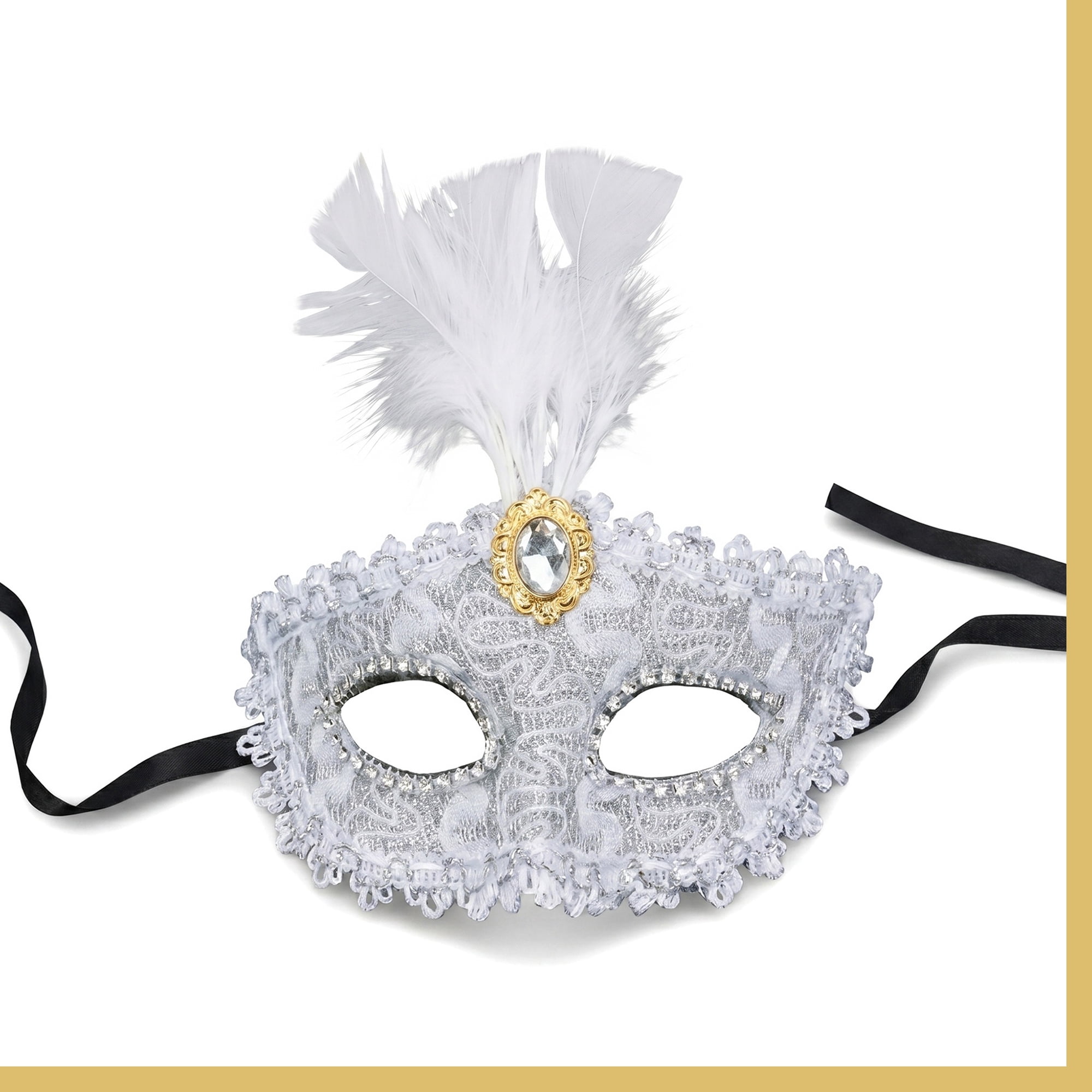 Unique Bargains Feather Masquerade Venetian Half Face Mask for Halloween White 8.3" x 6.3"